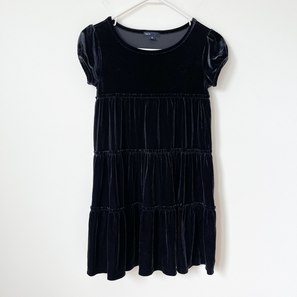 Gap Kids Velvet Tiered Dress Girls XL 12 Black